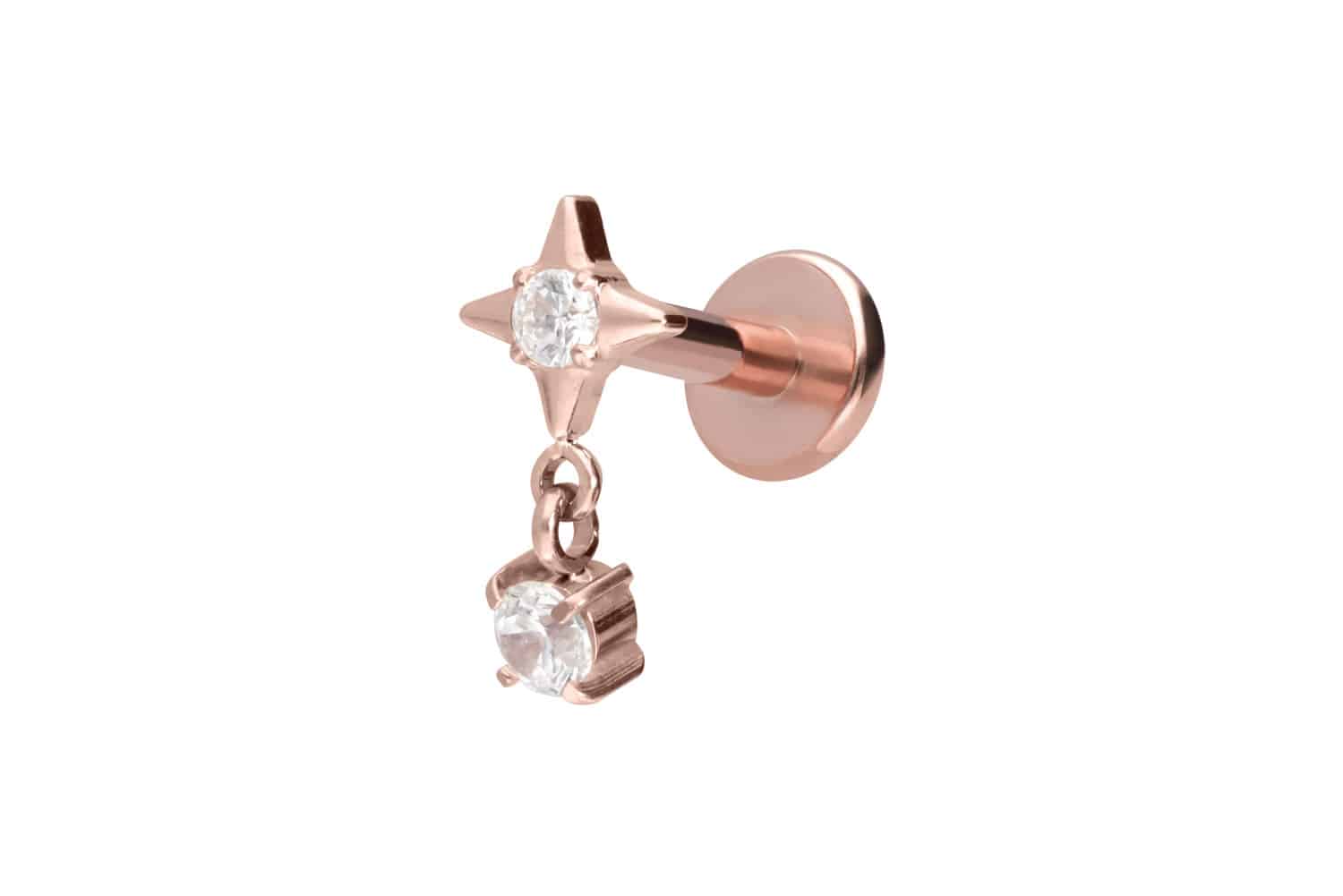 Titan Labret Piercing mit Innengewinde STERN + KRISTALL
